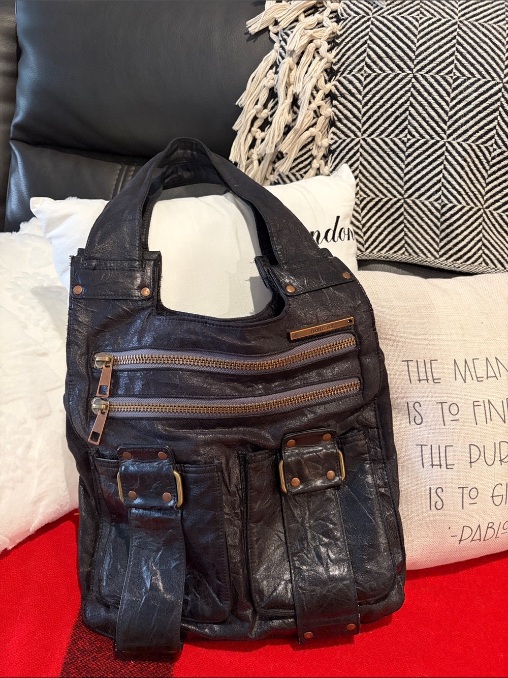 Matt & Nat Vintage Distressed Vegan Leather Shoulder Bag Cargo Pocket Y2K